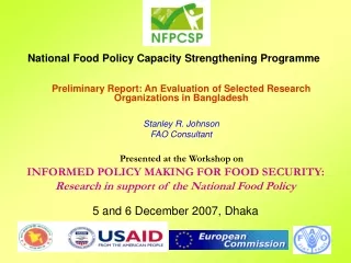 Preliminary Report: An Evaluation of Selected Research Organizations in Bangladesh