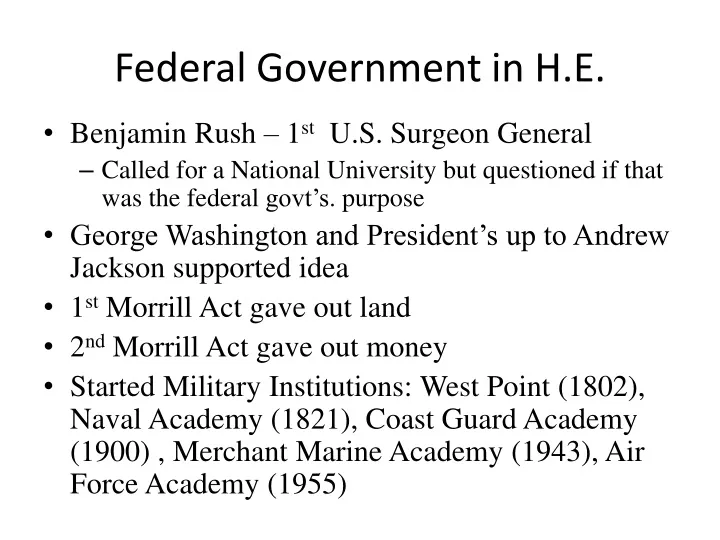 federal government in h e
