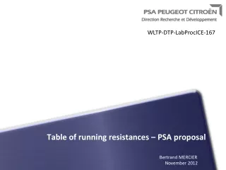 Table of running resistances – PSA proposal