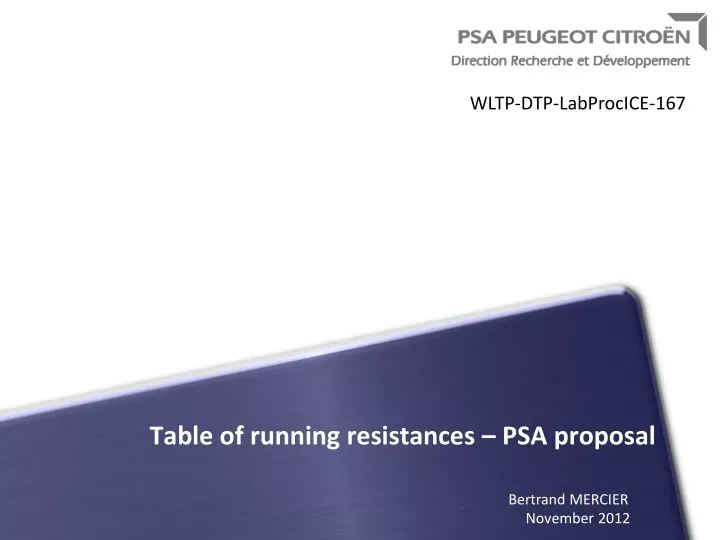 table of running resistances psa proposal