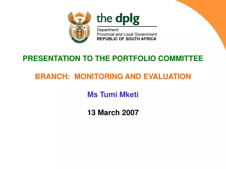 presentation to the portfolio committee branch