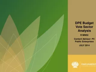 DPE Budget Vote Sector Analysis R MNISI Content Advisor: PC Public Enterprises JULY 2014