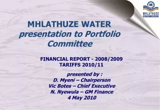 MHLATHUZE WATER presentation to Portfolio Committee