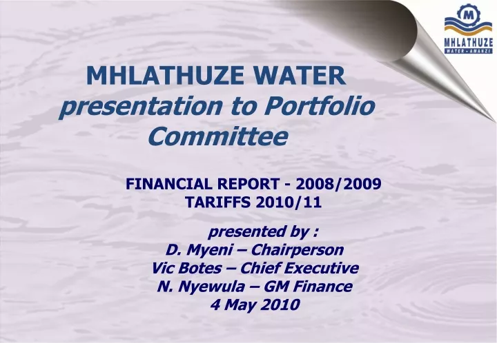 mhlathuze water presentation to portfolio committee