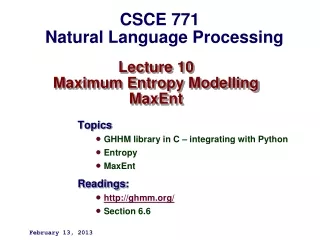 Lecture 10 Maximum Entropy Modelling  MaxEnt