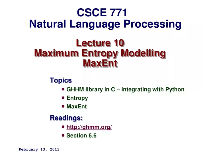 lecture 10 maximum entropy modelling maxent