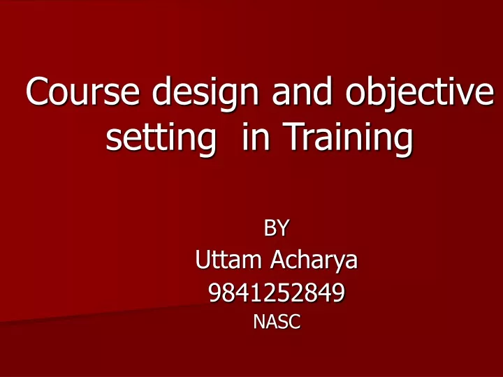 course design and objective setting in training