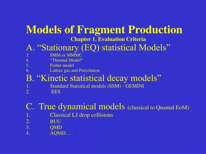 models of fragment production chapter