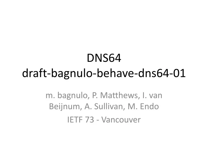 dns64 draft bagnulo behave dns64 01