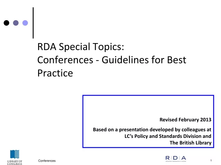 rda special topics conferences guidelines for best practice
