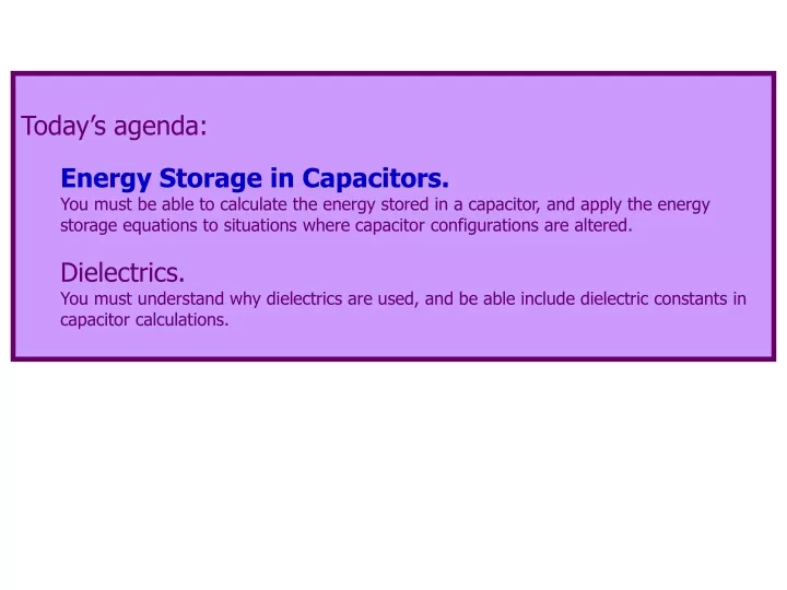 today s agenda energy storage in capacitors