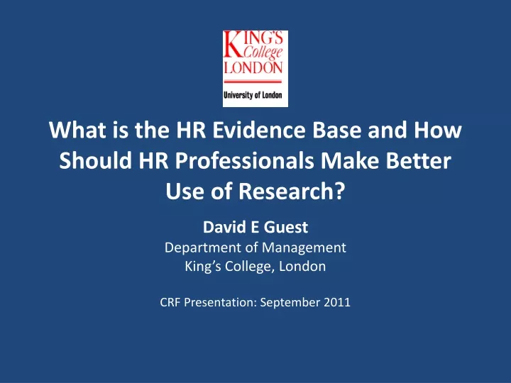 what is the hr evidence base and how should hr professionals make better use of research