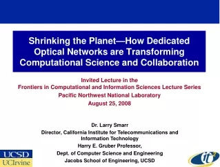 Invited Lecture in the  Frontiers in Computational and Information Sciences Lecture Series