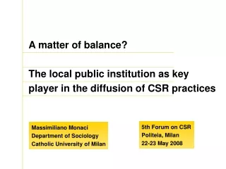 A matter of balance? The local public institution as key player in the diffusion of CSR practices