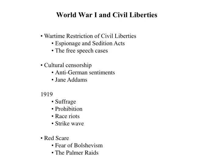 world war i and civil liberties