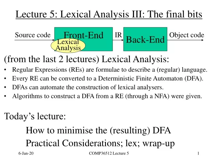 lecture 5 lexical analysis iii the final bits