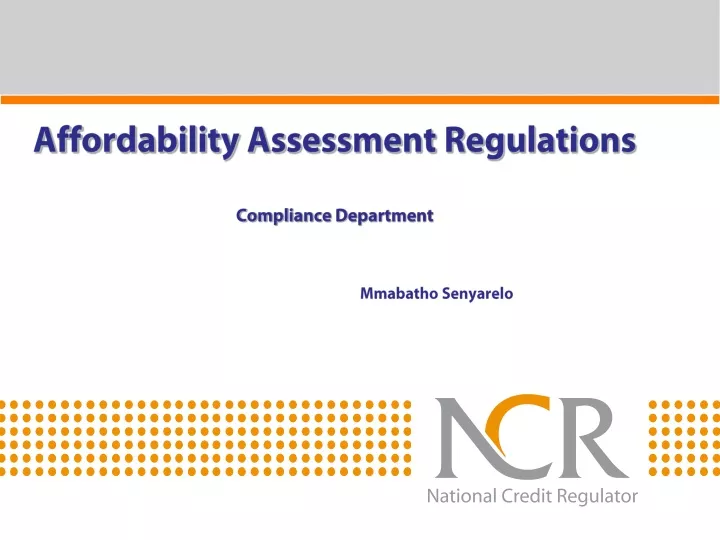 affordability assessment regulations compliance department mmabatho senyarelo