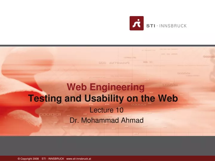 testing and usability on the web lecture 10 dr mohammad ahmad