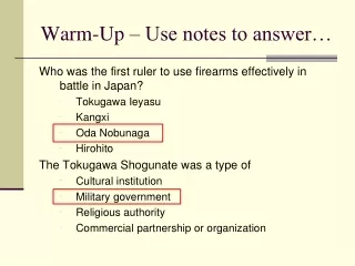 Warm-Up – Use notes to answer…