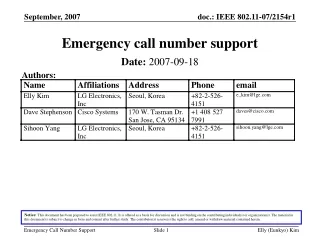 Emergency call number support