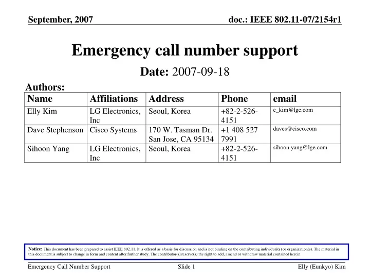 emergency call number support