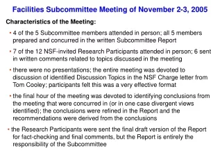 Facilities Subcommittee Meeting of November 2-3, 2005