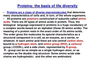 Proteins : the basis of life diversity