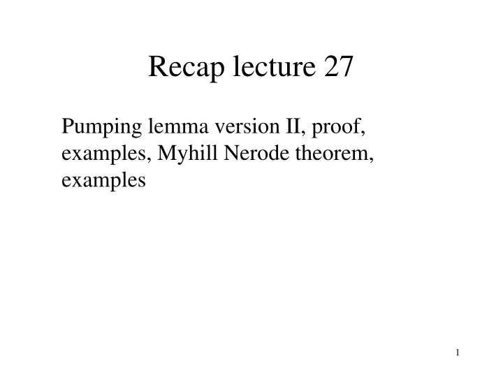 recap lecture 27