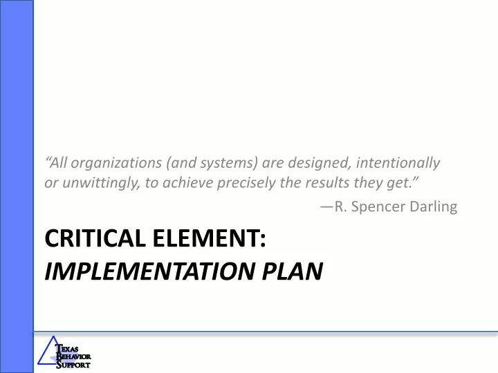 critical element implementation plan
