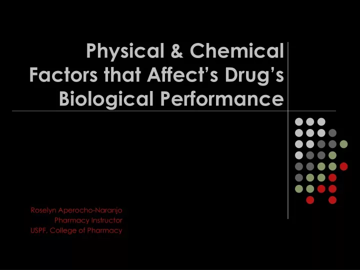 physical chemical factors that affect s drug s biological performance