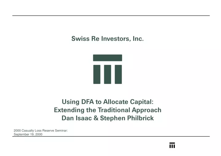 swiss re investors inc z using dfa to allocate