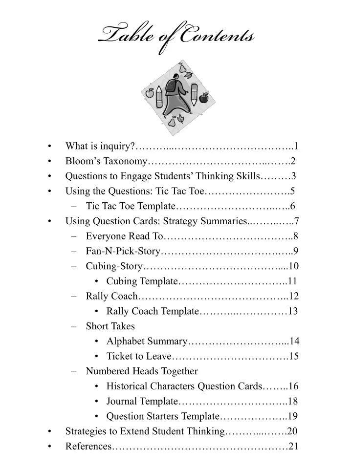 table of contents