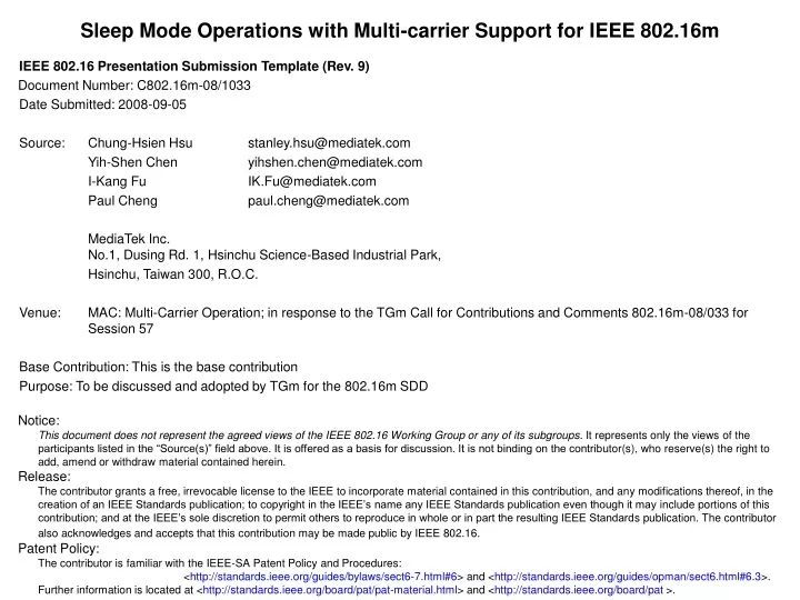 sleep mode operations with multi carrier support for ieee 802 16m