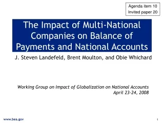 The Impact of Multi-National Companies on Balance of Payments and National Accounts