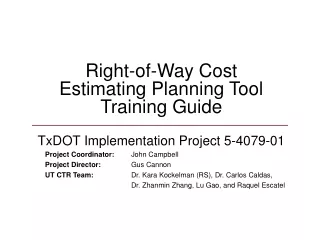 Right-of-Way Cost Estimating Planning Tool Training Guide