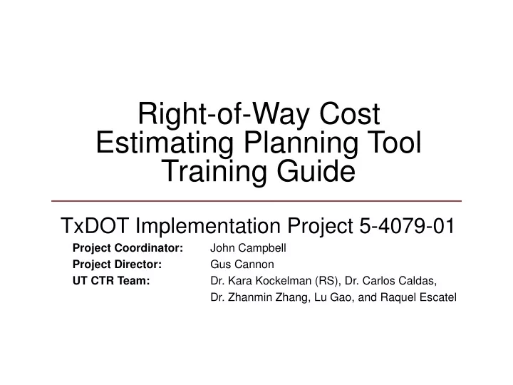 right of way cost estimating planning tool training guide