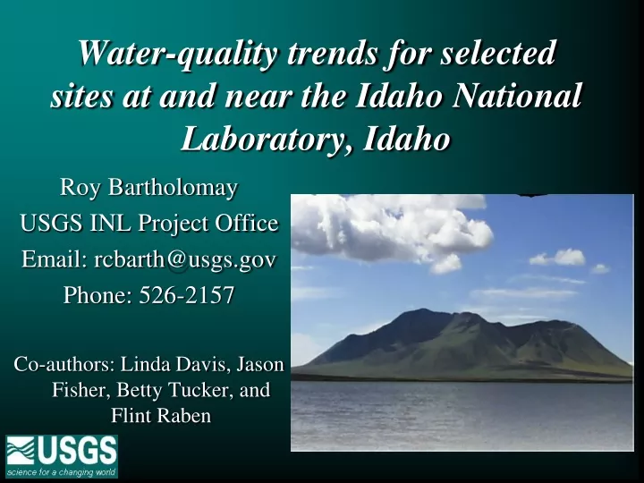 water quality trends for selected sites at and near the idaho national laboratory idaho