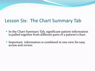 Lesson Six:  The Chart Summary Tab