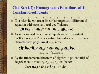 Ch4-Sec(4.2): Homogeneous Equations with Constant Coefficients
