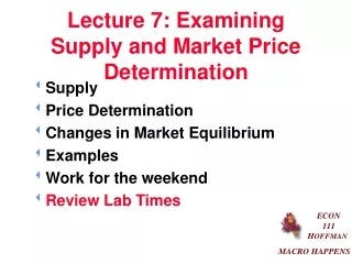 Lecture 7: Examining Supply and Market Price Determination
