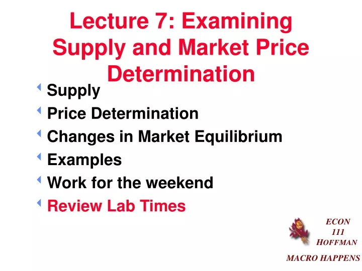 lecture 7 examining supply and market price determination