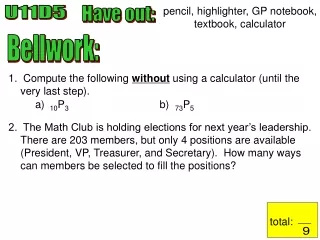 pencil, highlighter, GP notebook, textbook, calculator