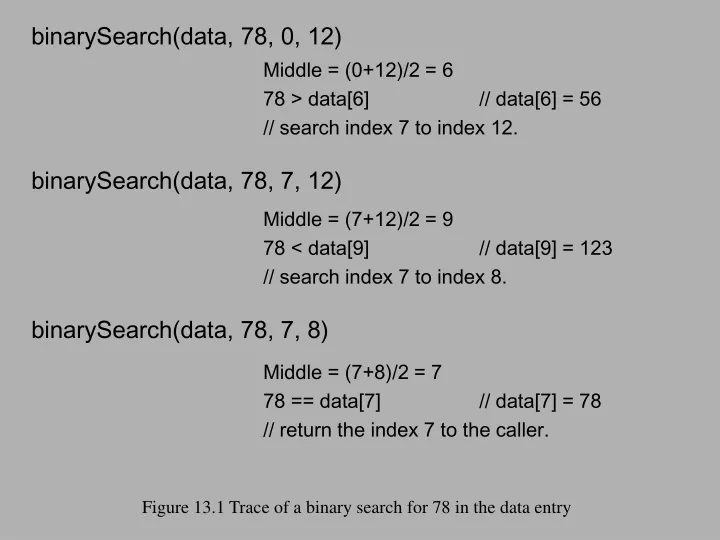 figure 13 1 trace of a binary search