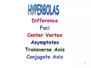 Difference Foci Center Vertex Asymptotes Transverse Axis Conjugate Axis