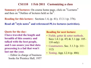 CS1110    1 Feb 2011   Customizing a class