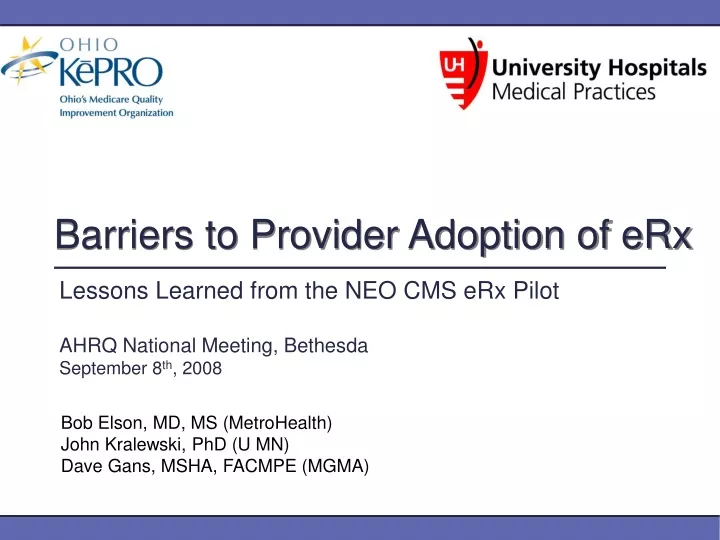 barriers to provider adoption of erx