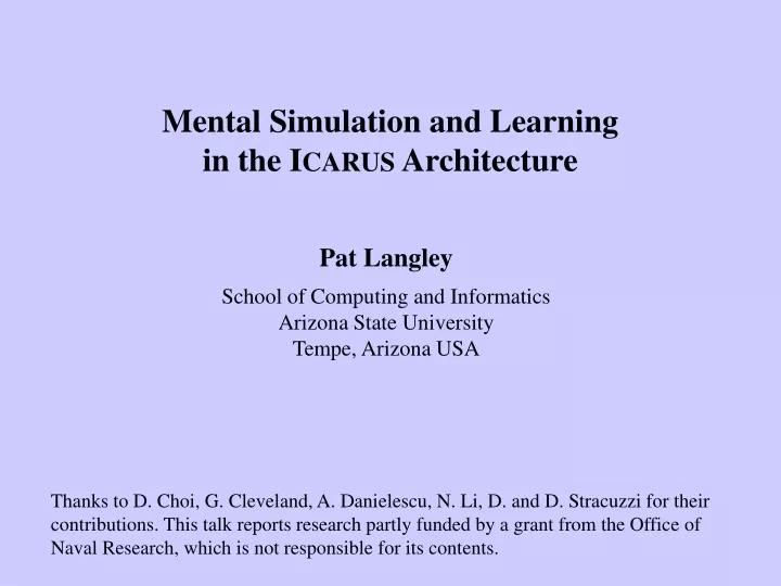 mental simulation and learning in the i carus