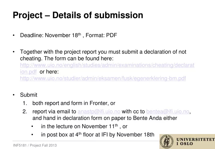 project details of submission