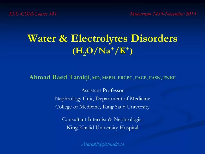 water electrolytes disorders h 2 o na k