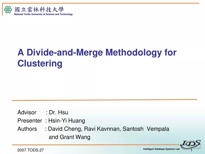a divide and merge methodology for clustering